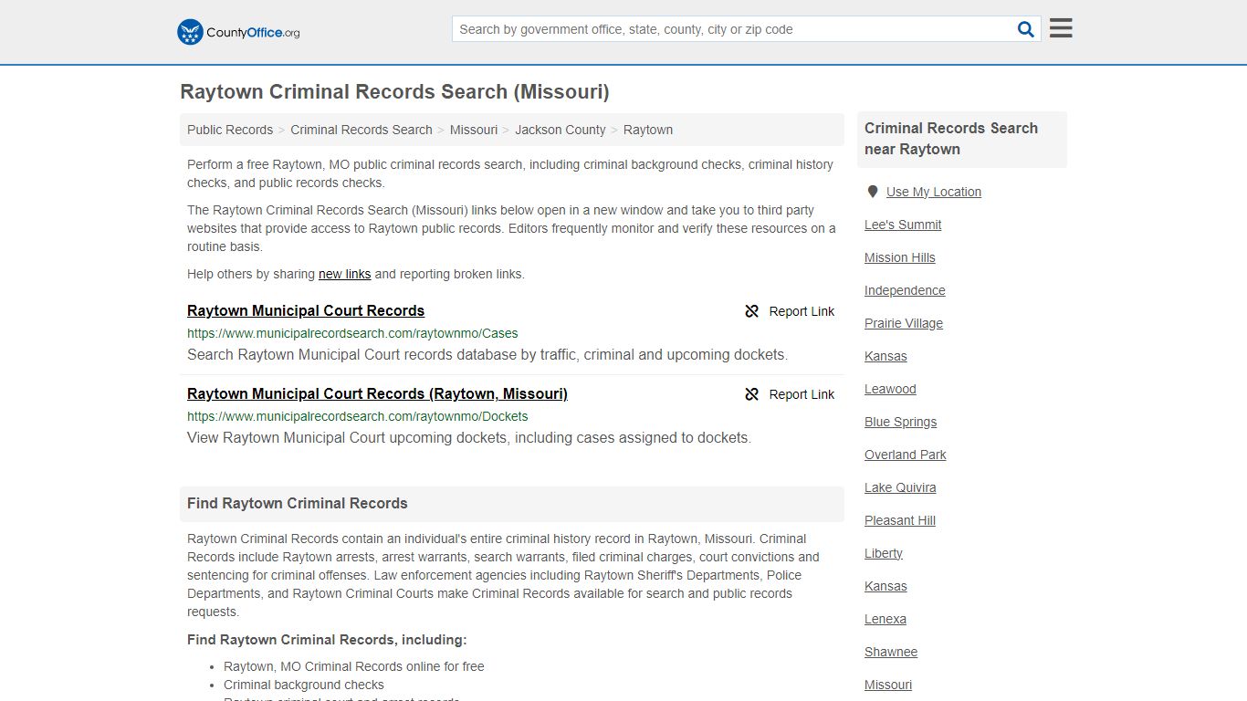 Raytown Criminal Records Search (Missouri) - County Office